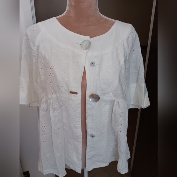 Milano~White Embroidered Eyelet Lightweight Cardigan Jacket Y2K - Picture 12 of 15